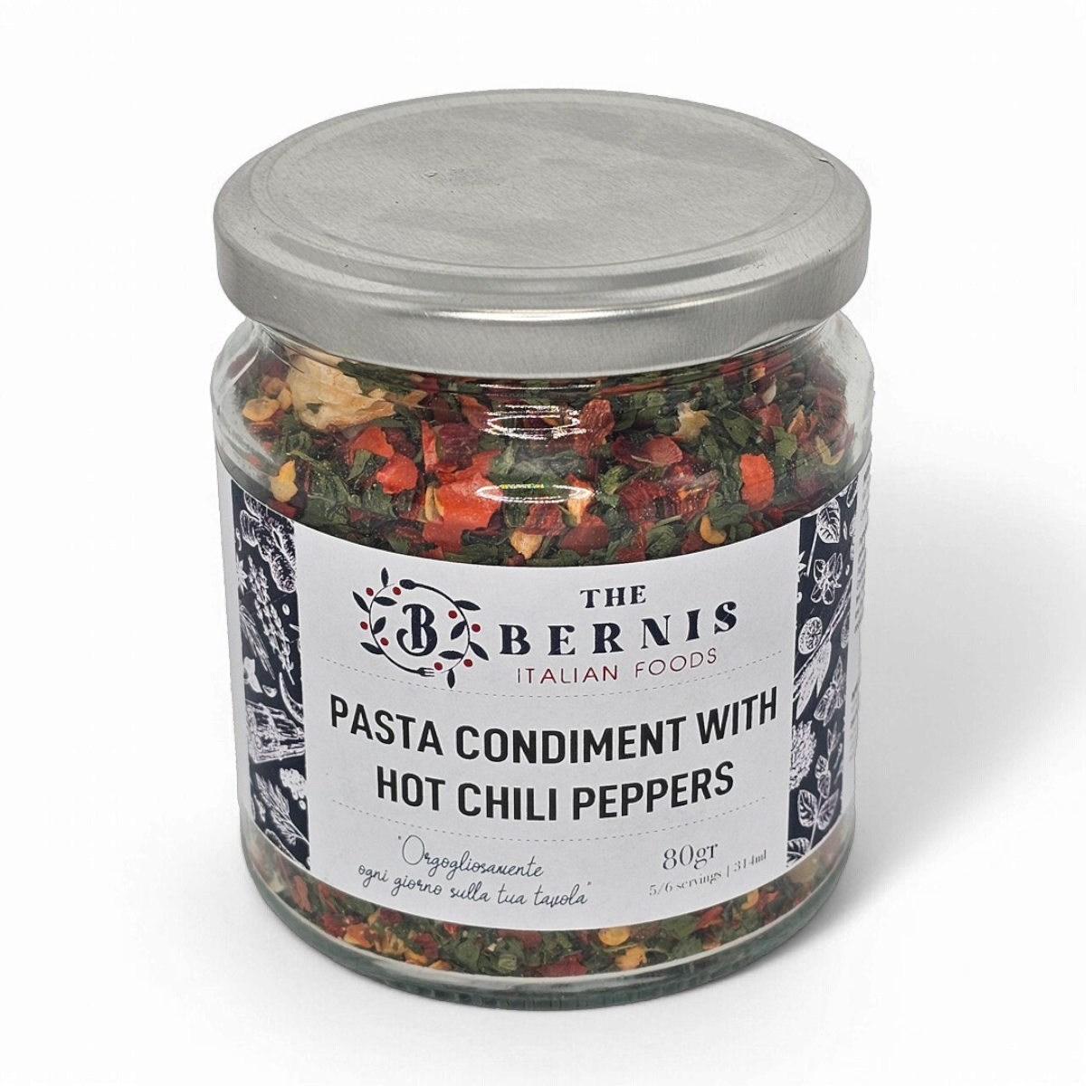 Pasta condiments with hot chili peppers