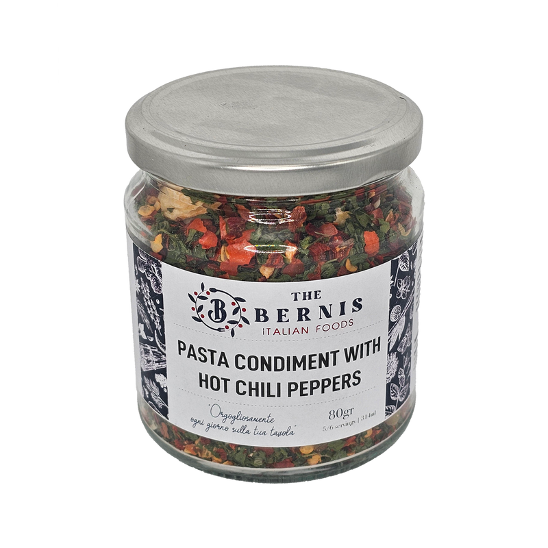 Pasta condiments with hot chili peppers